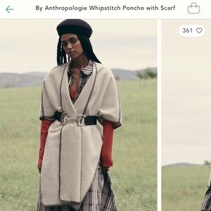 Anthropologie Cream Poncho with Black Trim
